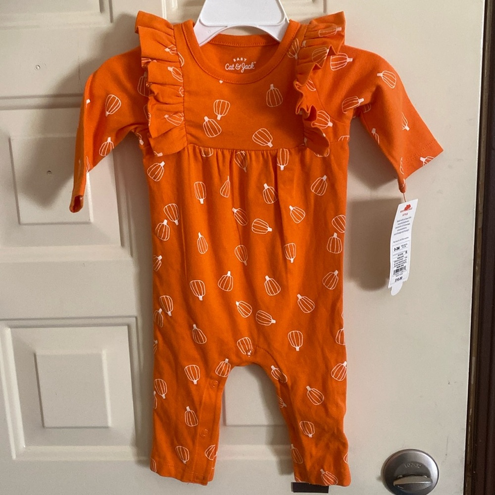 New Cat & Jack 1 piece pumpkin print outfits.